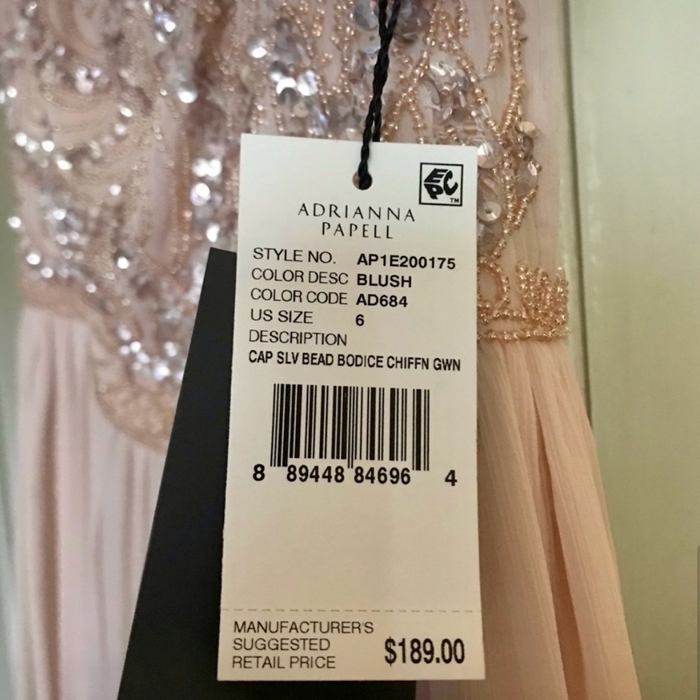 Adrianna Papell Blush Bodice Chiffon Gown Size 6 - Picture 6 of 8